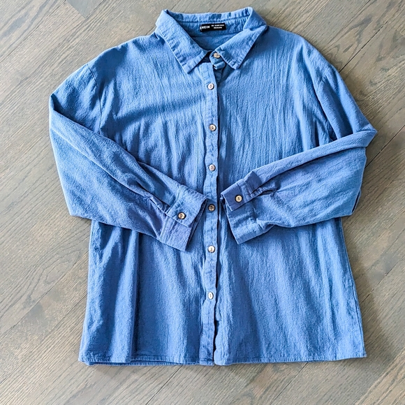 SHEIN Tops - SHEIN Women's Pocket Front Button Up Shirt, Dusty Blue, 8/10